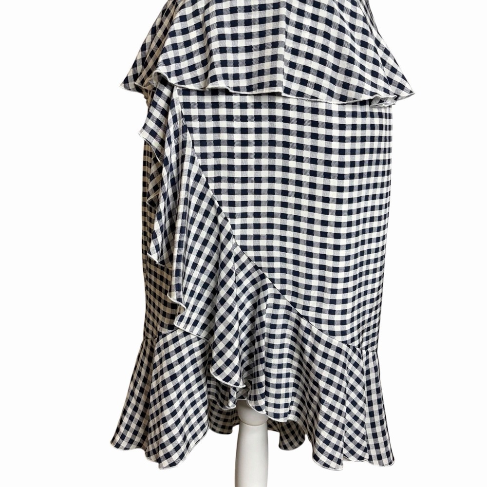 J Crew Silk Gingham Dress 10 Navy White Check Ruffle Tiered Midi Sundress - Picture 5 of 9
